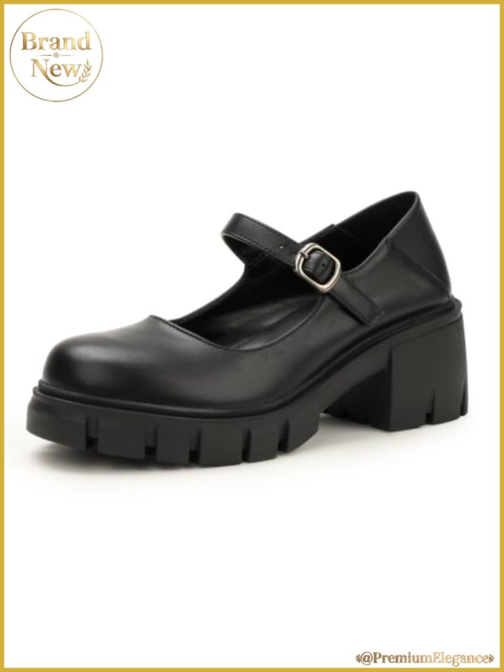 Platform Mary Jane Pumps Closed Round Toe Low Block Heel Buckle Dress Shoes